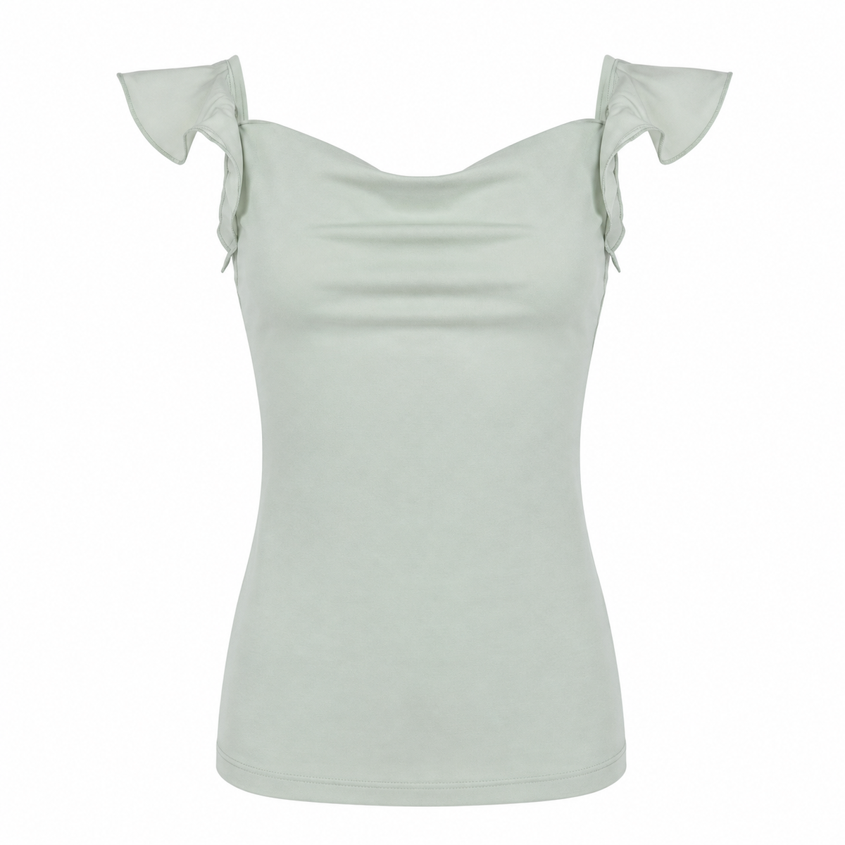 Ruffle Cowl Neck Fitted Top