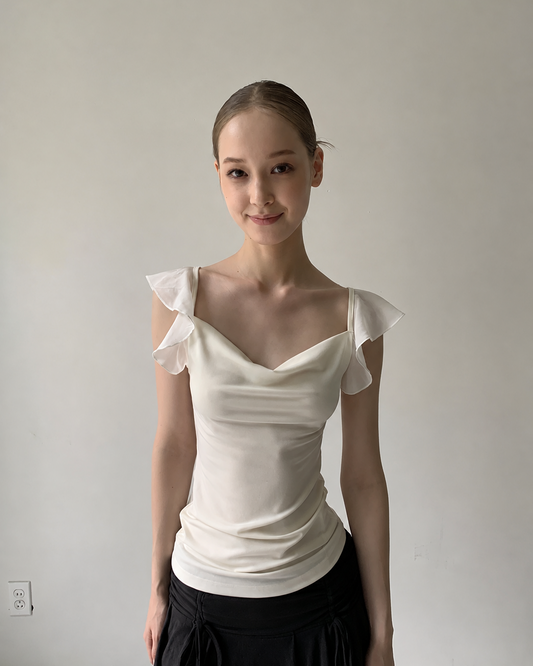 Ruffle Cowl Neck Fitted Top