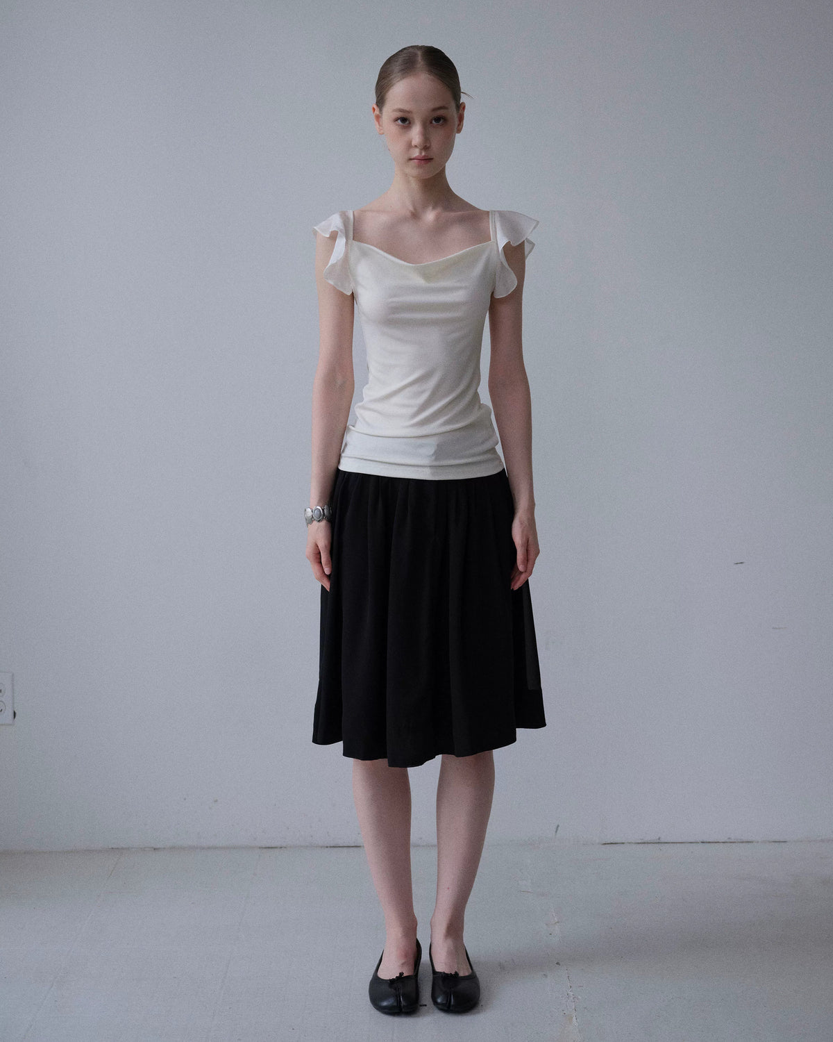 Ruffle Cowl Neck Fitted Top