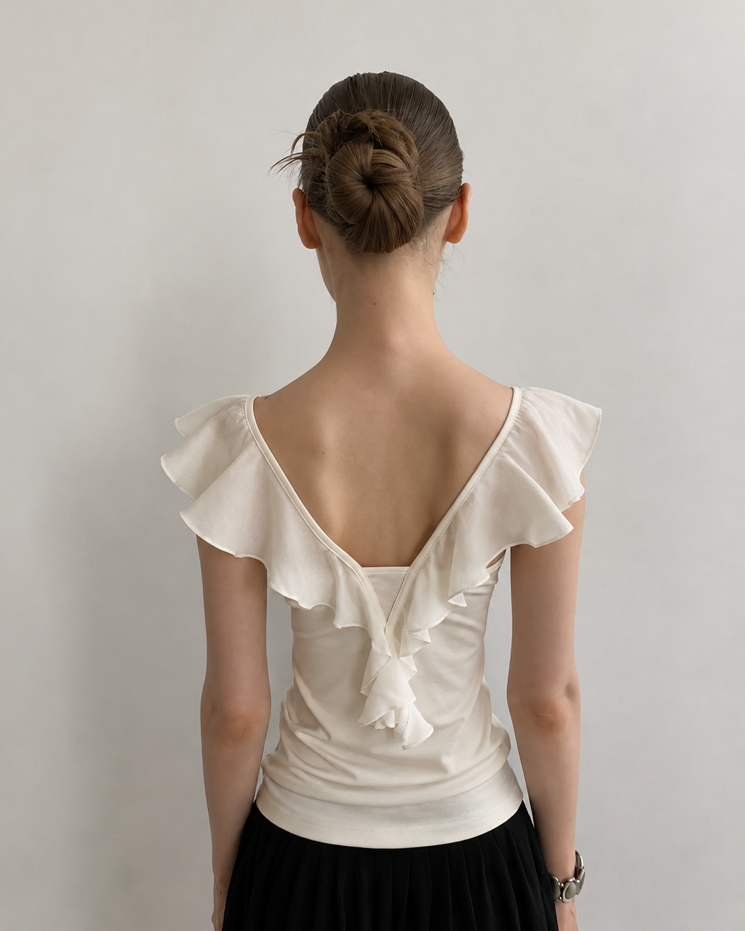 Ruffle Cowl Neck Fitted Top