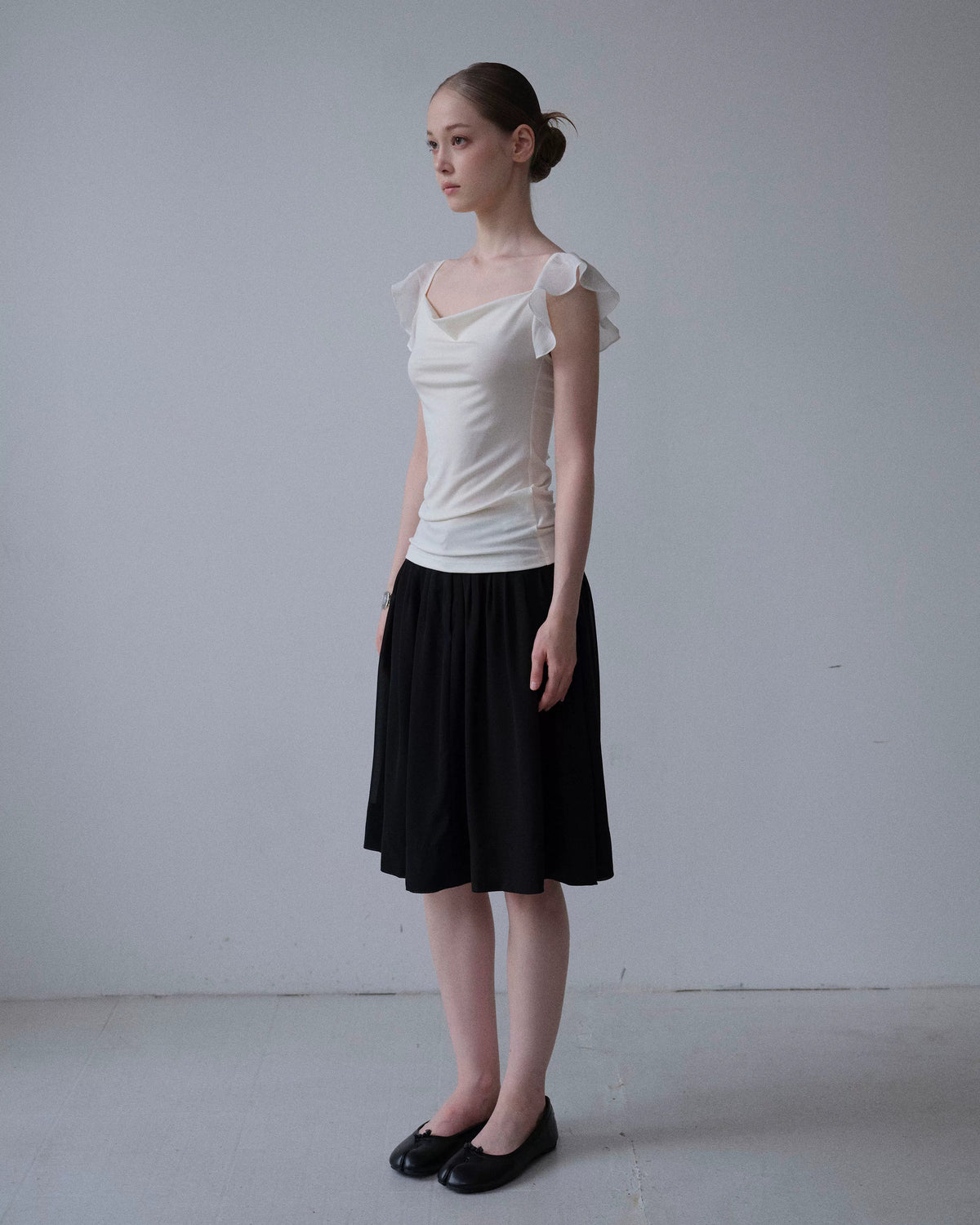 Ruffle Cowl Neck Fitted Top