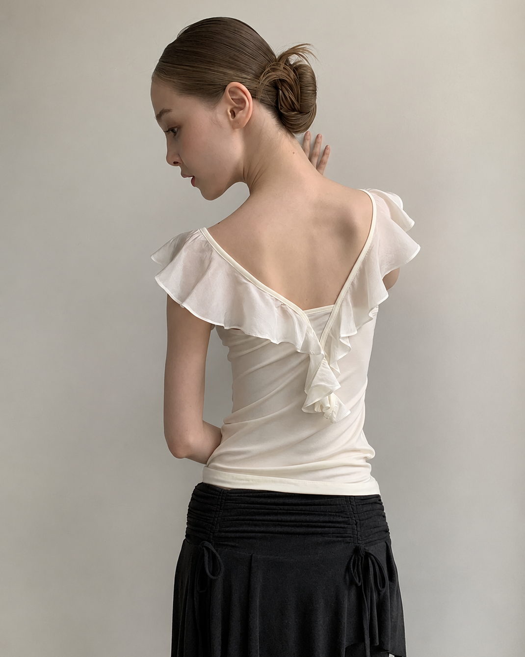 Ruffle Cowl Neck Fitted Top