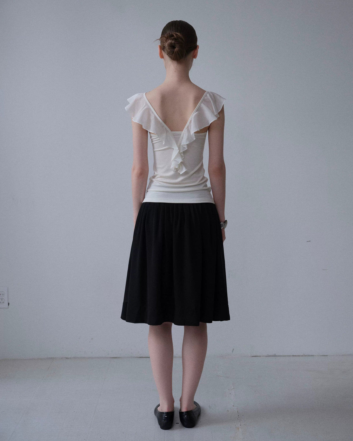Ruffle Cowl Neck Fitted Top