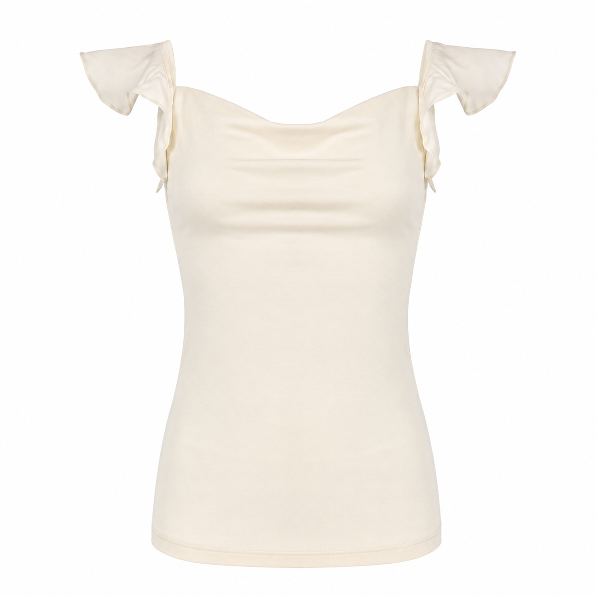 Ruffle Cowl Neck Fitted Top