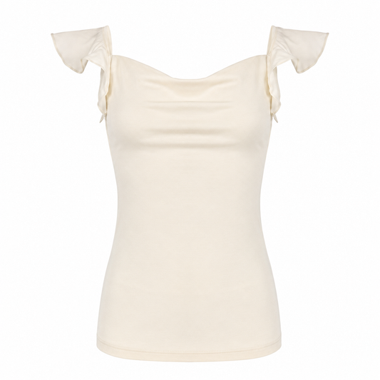 Ruffle Cowl Neck Fitted Top