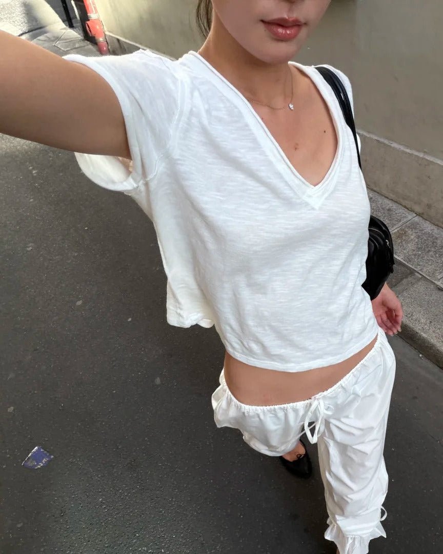 Elle | Ruffle Hem Cotton Capri Pants