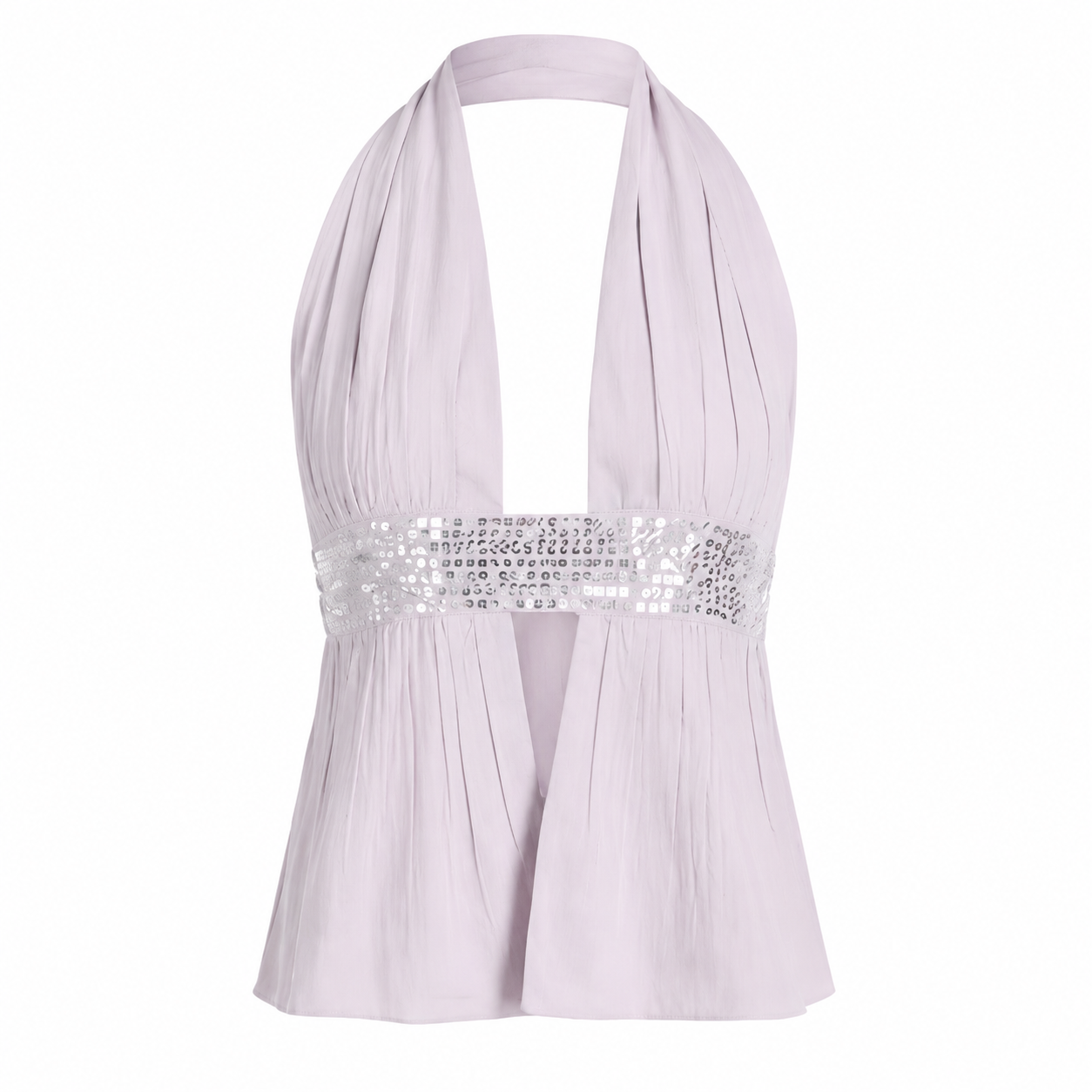 Elle | Sequin Halter Open-Back Top-Smoky Lilac