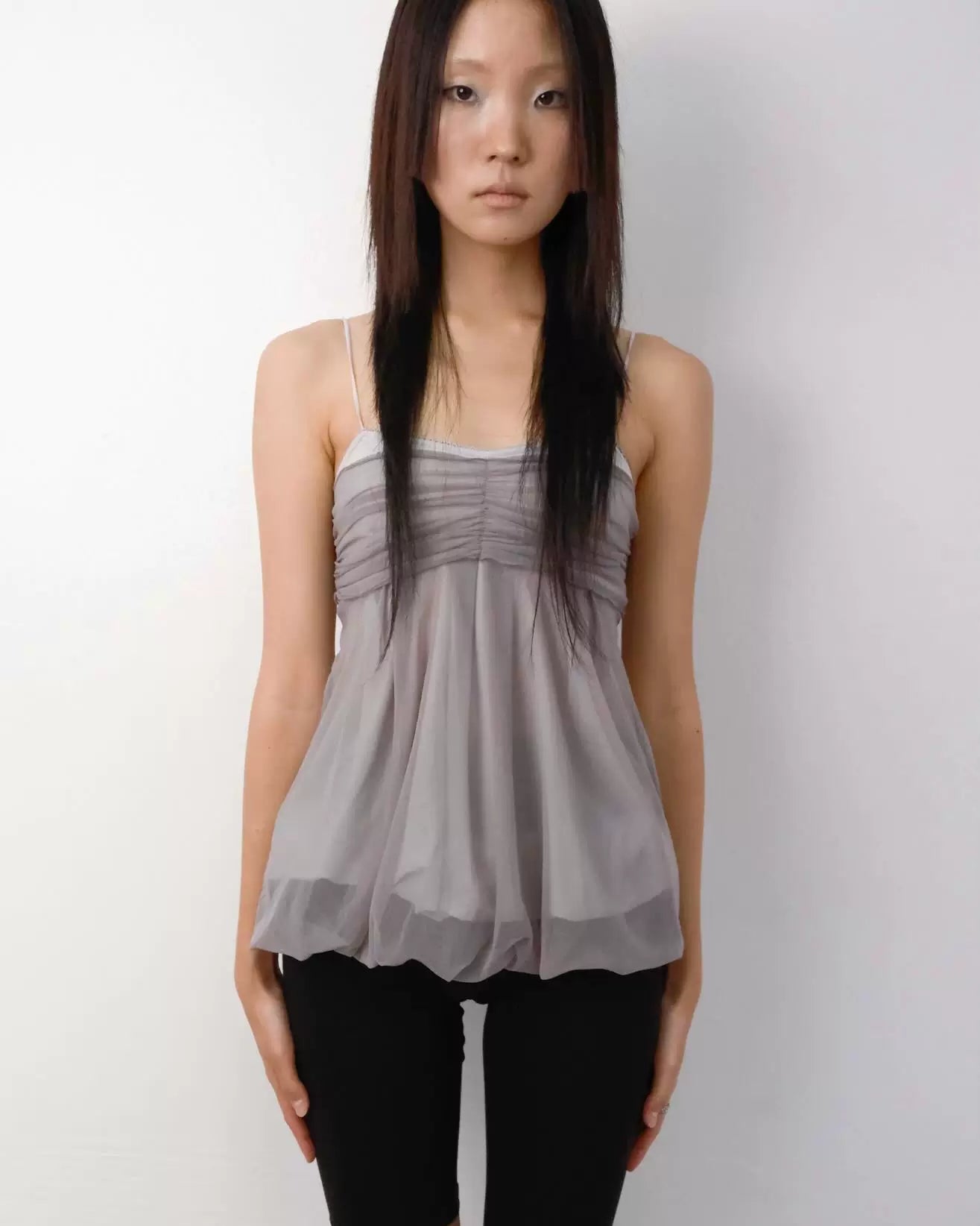 Elle | Sheer Mesh Ruched Cami Top