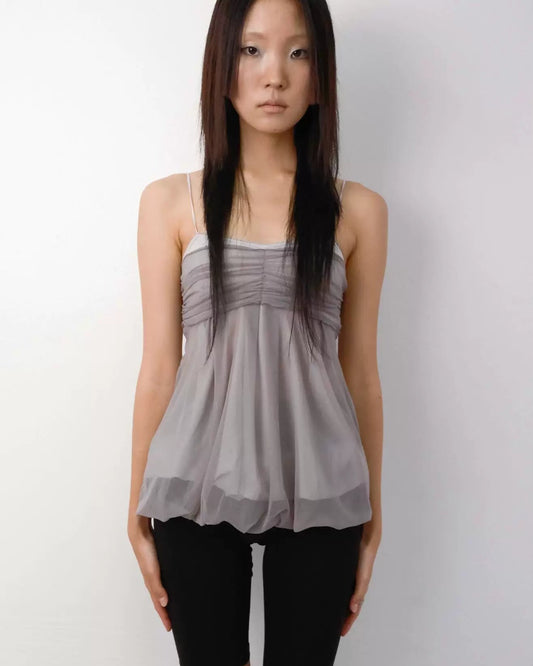 Elle | Sheer Mesh Ruched Cami Top
