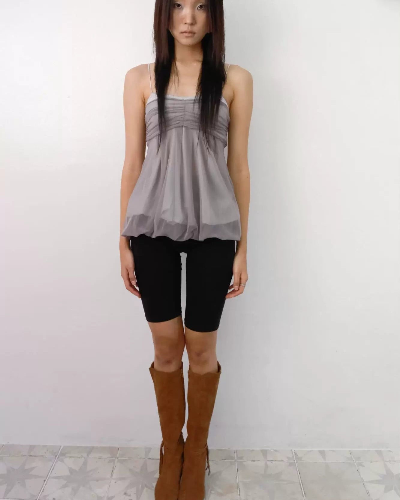 Elle | Sheer Mesh Ruched Cami Top