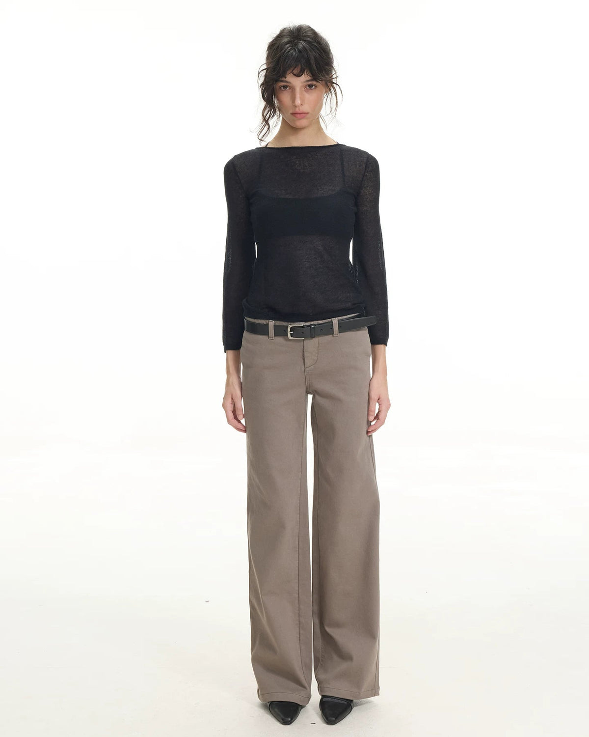 Sheer Mohair Bell Sleeve Knit Top