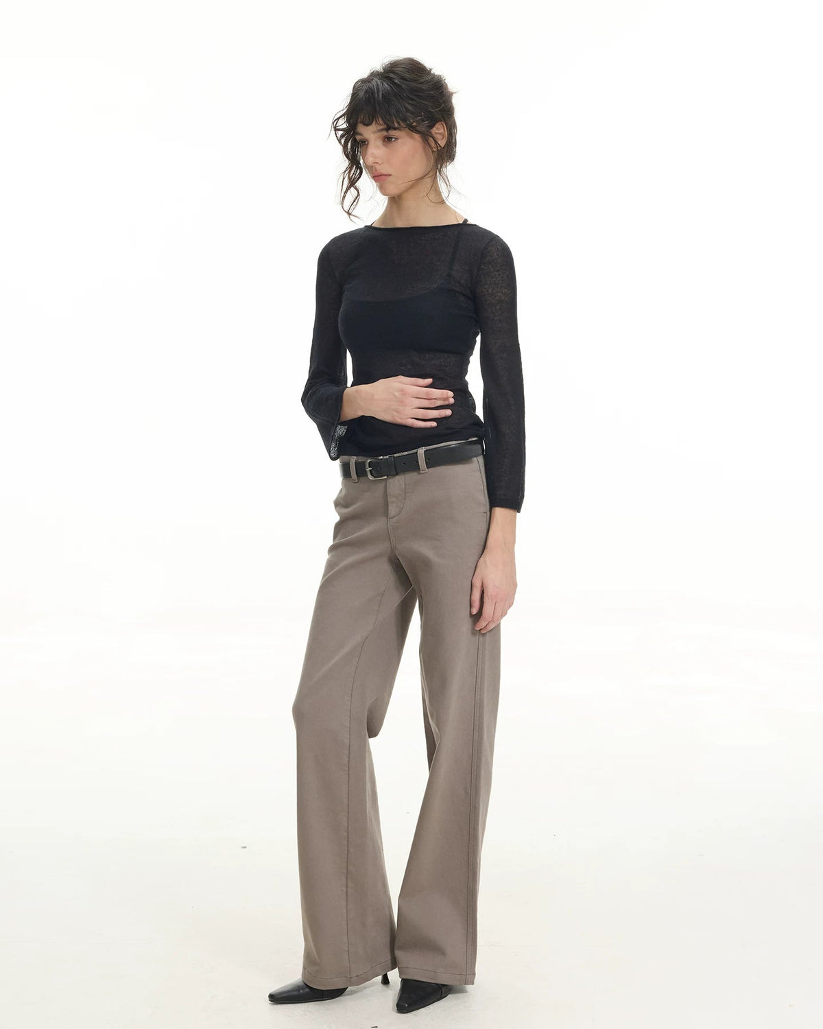 Sheer Mohair Bell Sleeve Knit Top
