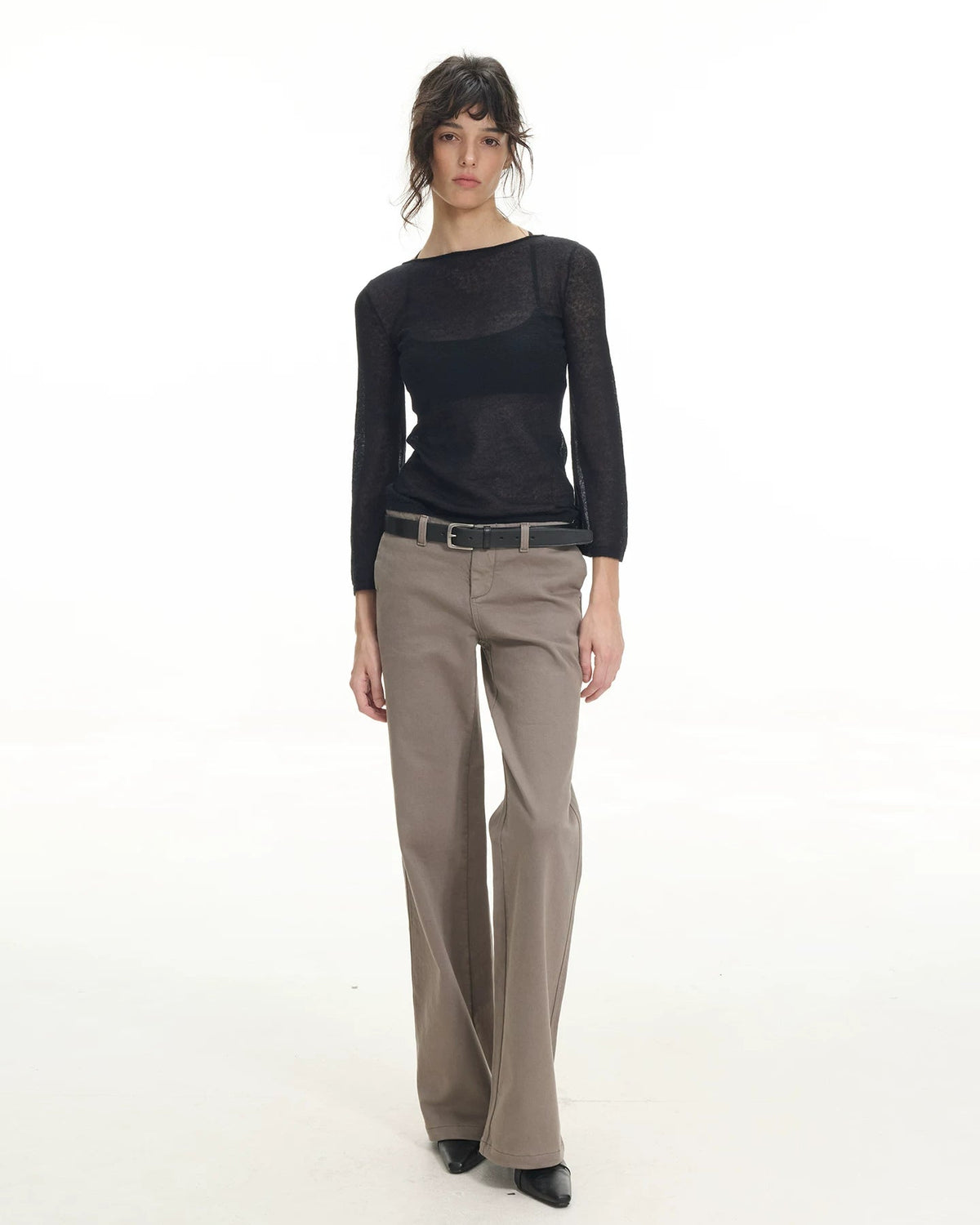 Sheer Mohair Bell Sleeve Knit Top