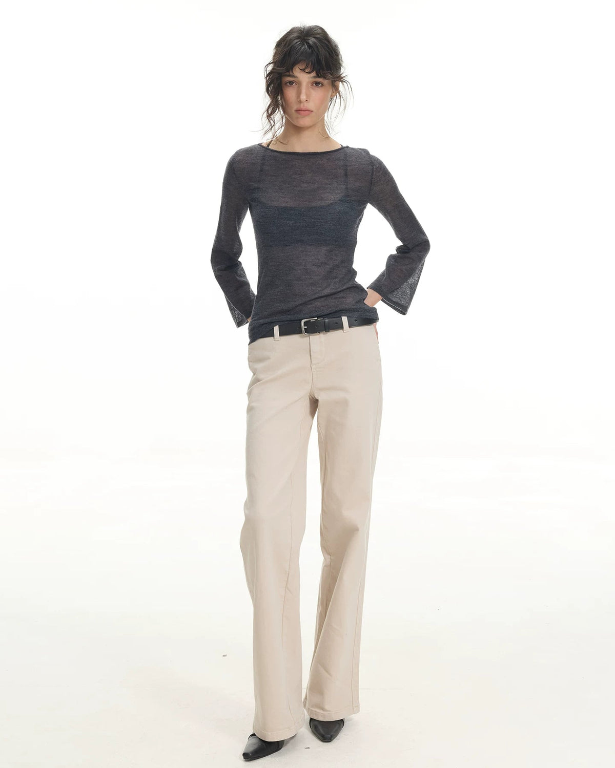 Sheer Mohair Bell Sleeve Knit Top
