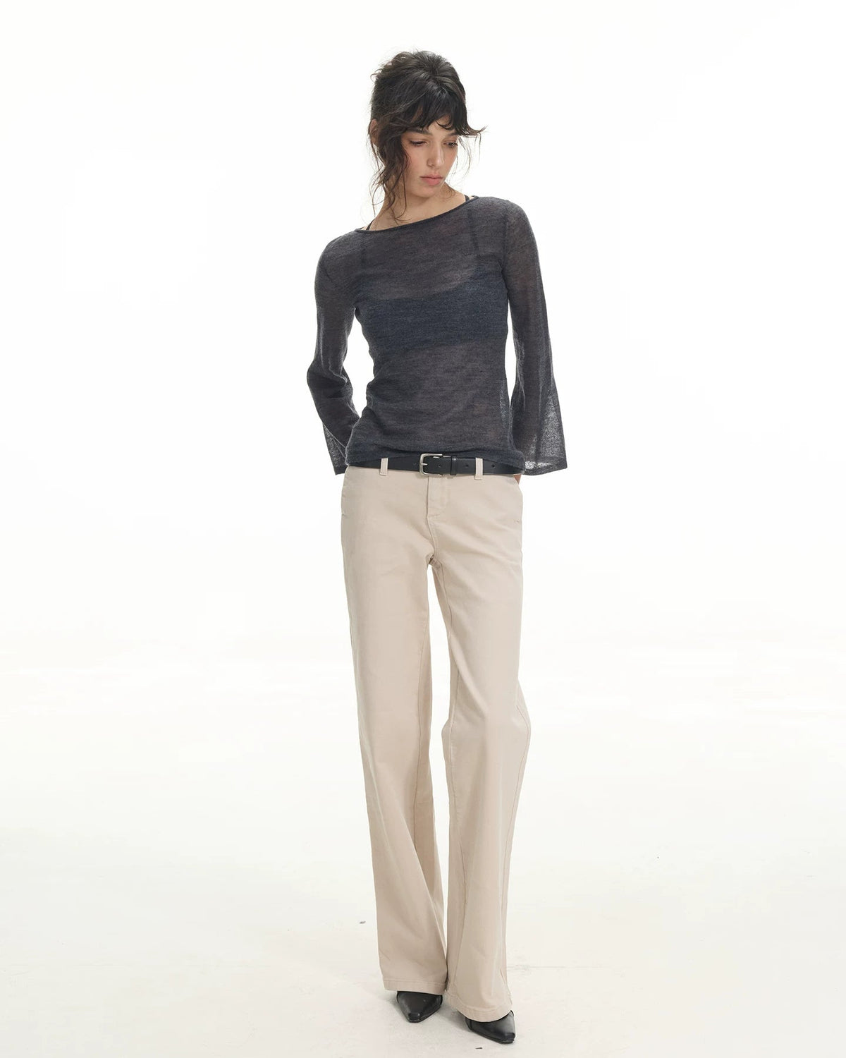 Sheer Mohair Bell Sleeve Knit Top