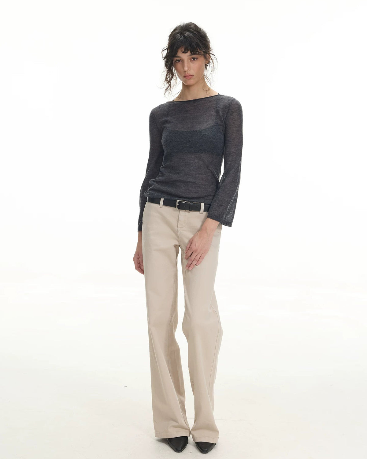 Sheer Mohair Bell Sleeve Knit Top