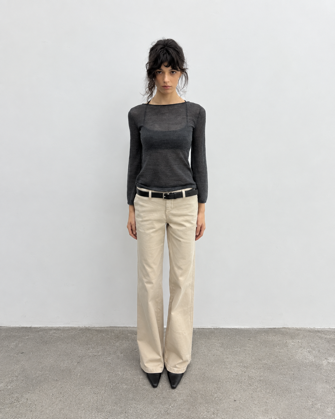 Sheer Mohair Bell Sleeve Knit Top