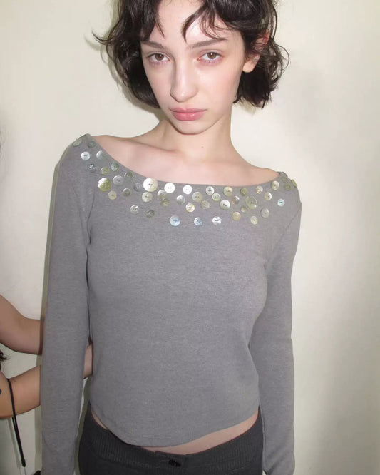 Shell Button Off-Shoulder Top