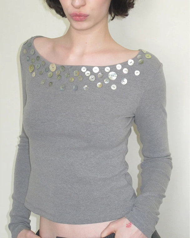 Shell Button Off-Shoulder Top