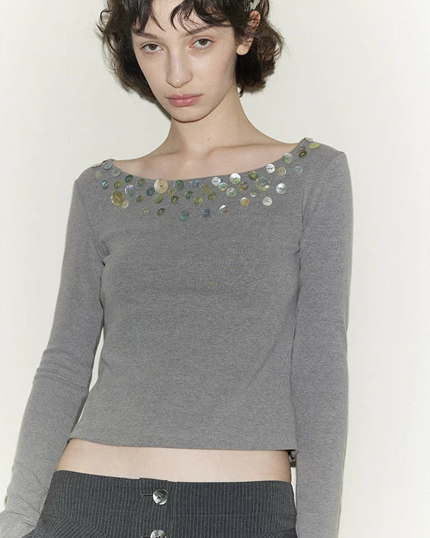 Shell Button Off-Shoulder Top