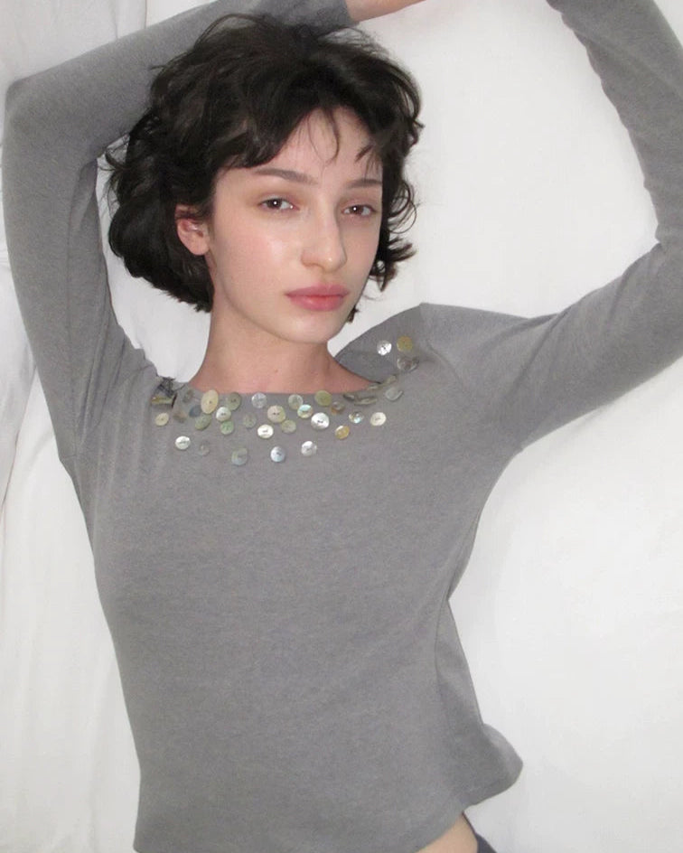 Shell Button Off-Shoulder Top