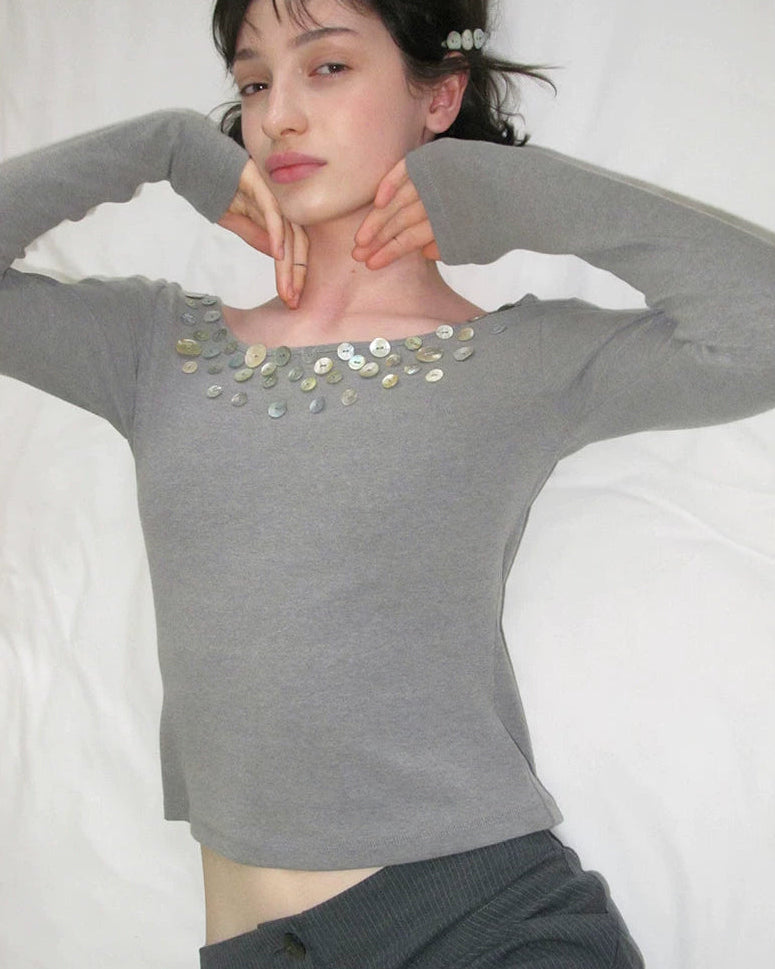 Shell Button Off-Shoulder Top