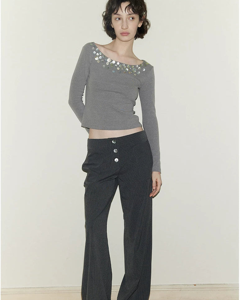 Shell Button Off-Shoulder Top
