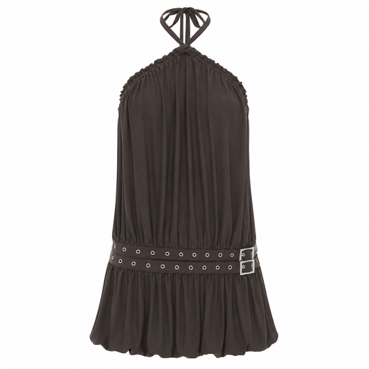 NO INFO | Siena Bubble Halter Mini Dress