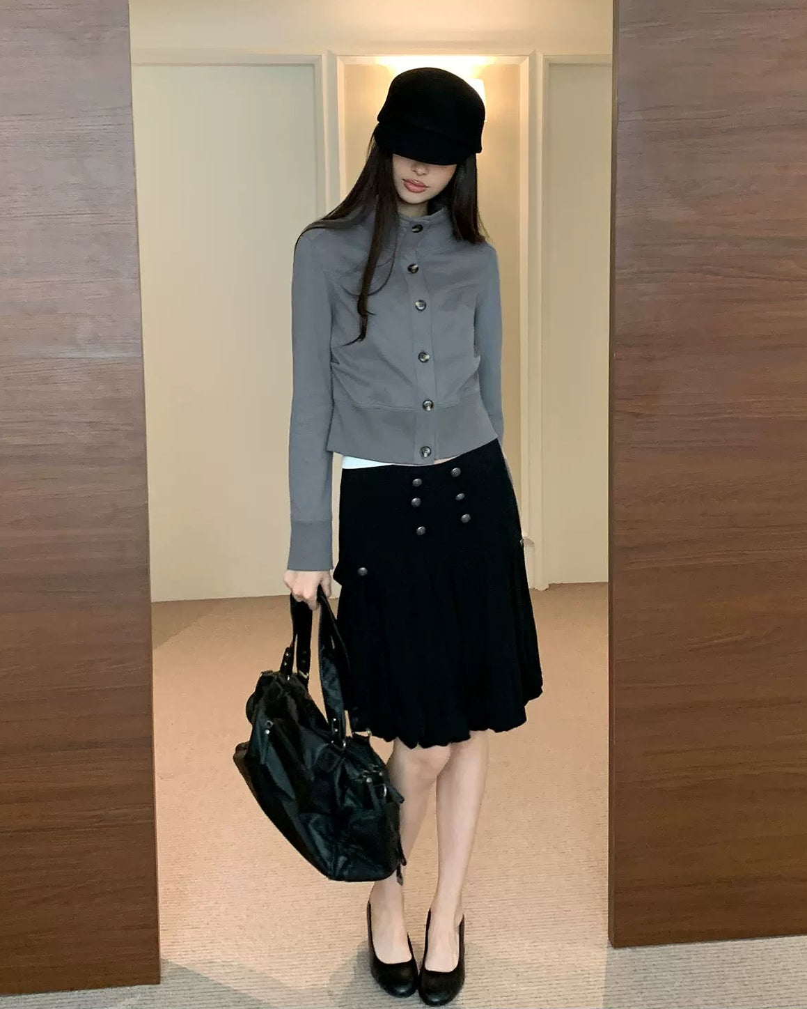 Slate Grey Sculpted Stand Collar Jacket