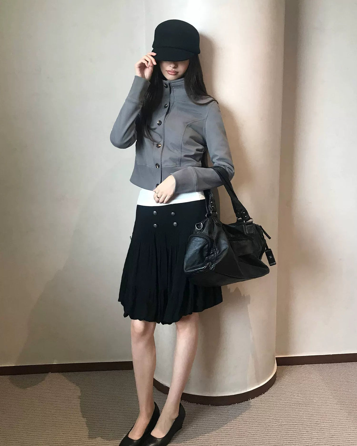 Slate Grey Sculpted Stand Collar Jacket