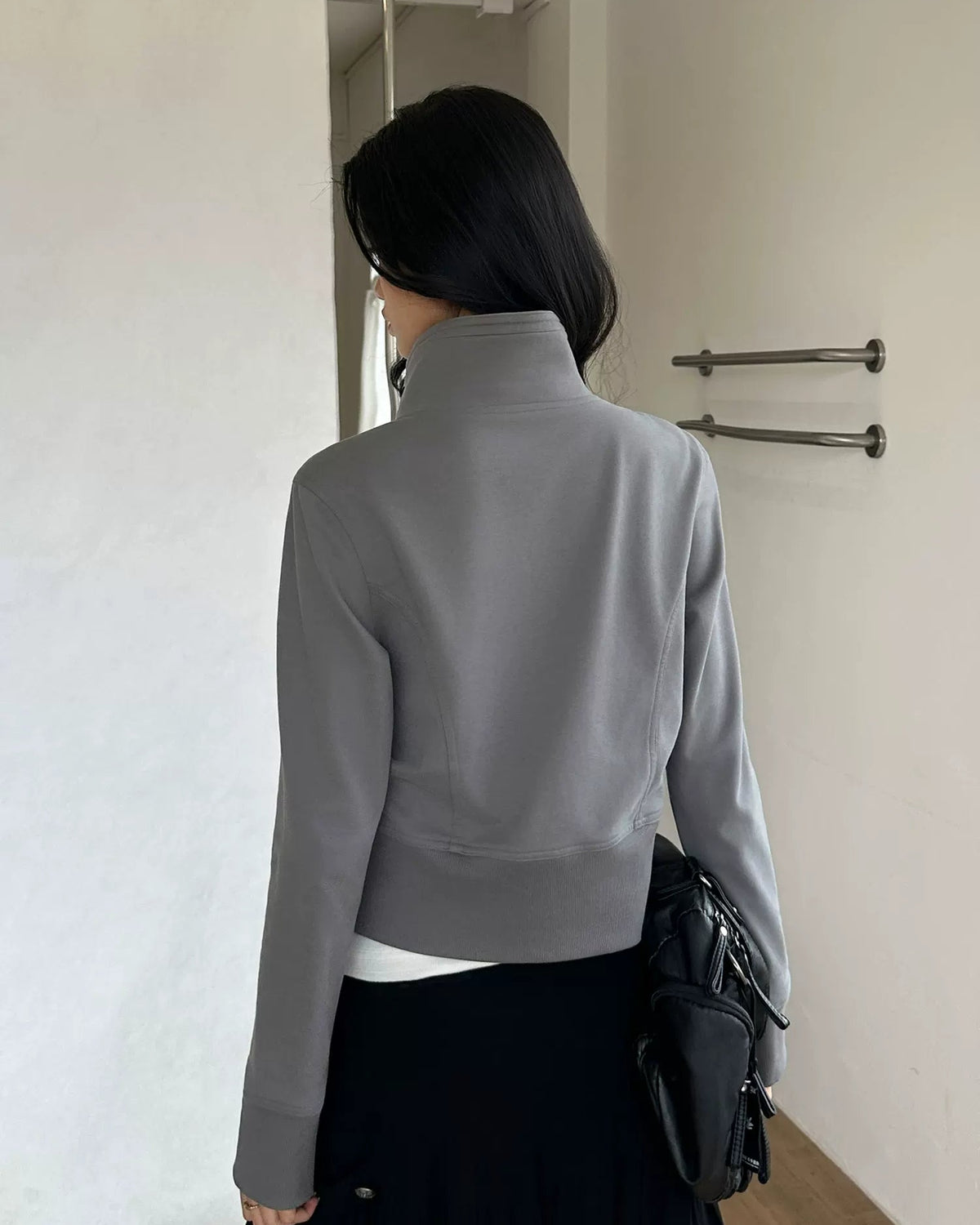 Slate Grey Sculpted Stand Collar Jacket