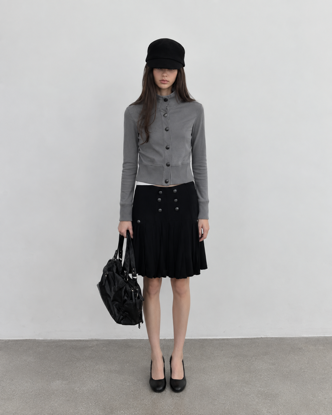 Slate Grey Sculpted Stand Collar Jacket