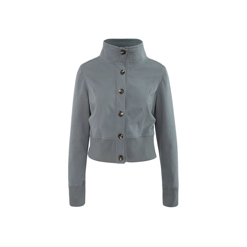 Slate Grey Sculpted Stand Collar Jacket