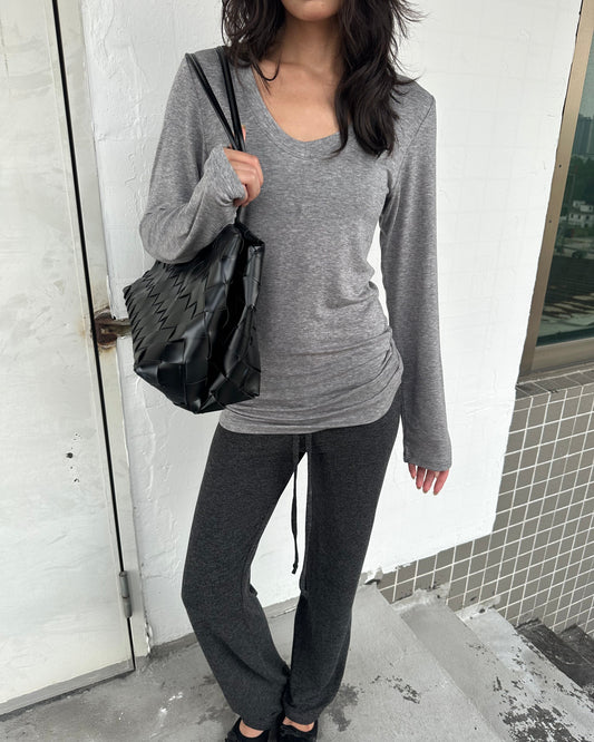 Soft Layer V-Neck Tencel Wool Long Sleeve Top