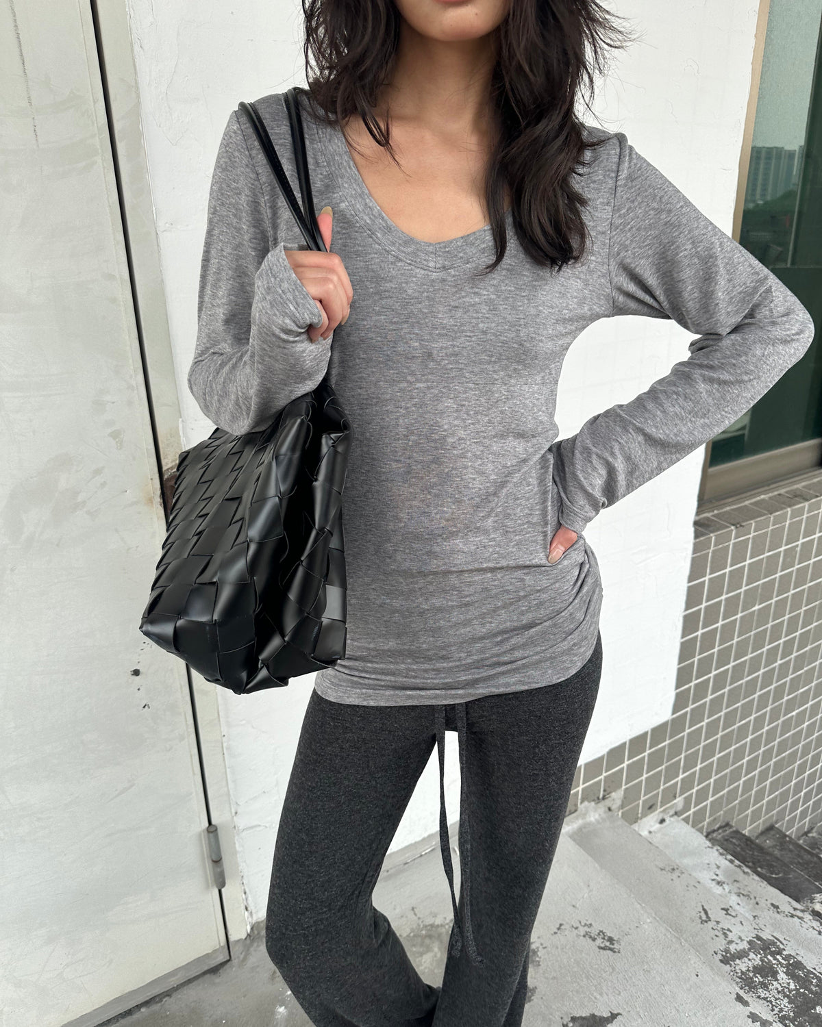 Soft Layer V-Neck Tencel Wool Long Sleeve Top