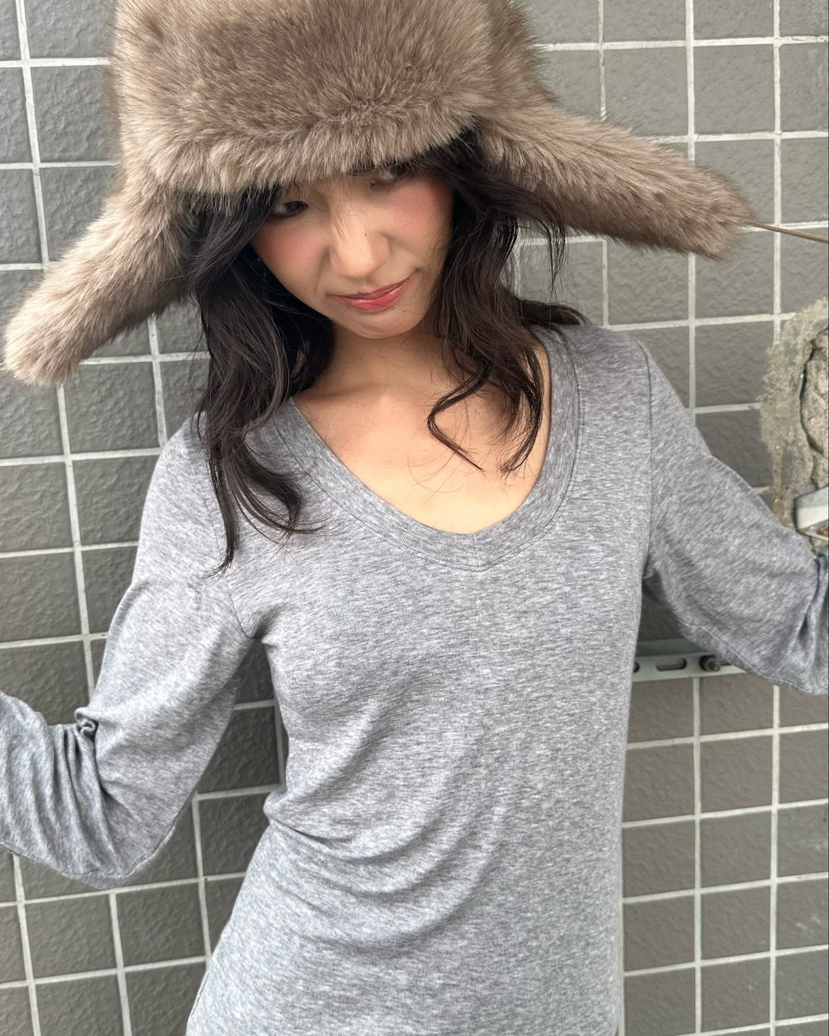 Soft Layer V-Neck Tencel Wool Long Sleeve Top