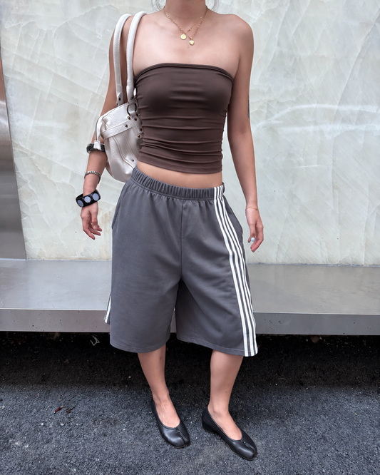 Sport Stripe Raw Hem Sweat Capri Shorts
