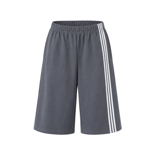 Sport Stripe Raw Hem Sweat Capri Shorts