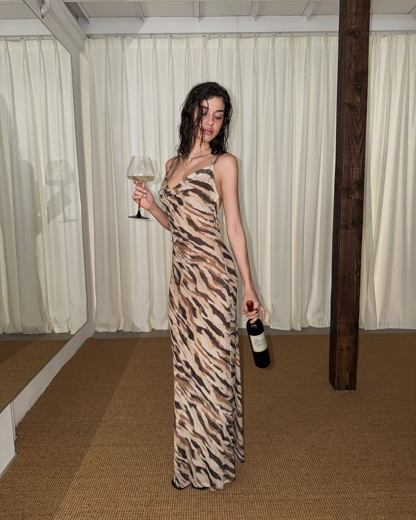 0122stepll | Strappy Print Maxi Dress