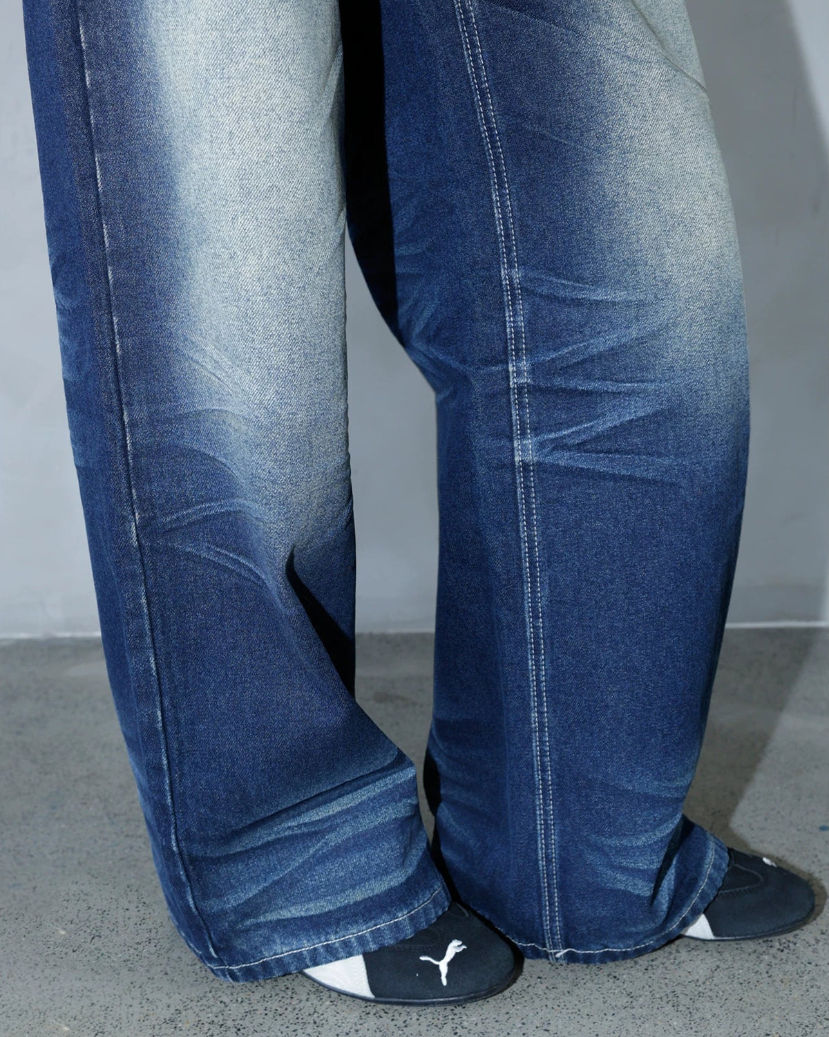 Studded Cross Vintage Wash Wide-Leg Jeans