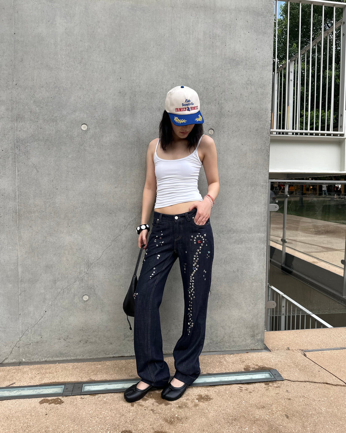 Studded Raw Denim Straight Leg Jeans