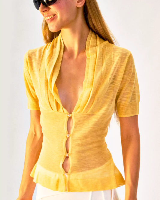 The No Extra Details Ruched V-Neck Knit Top