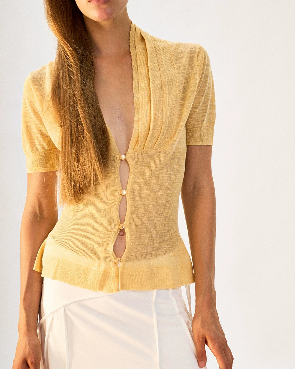 The No Extra Details Ruched V-Neck Knit Top