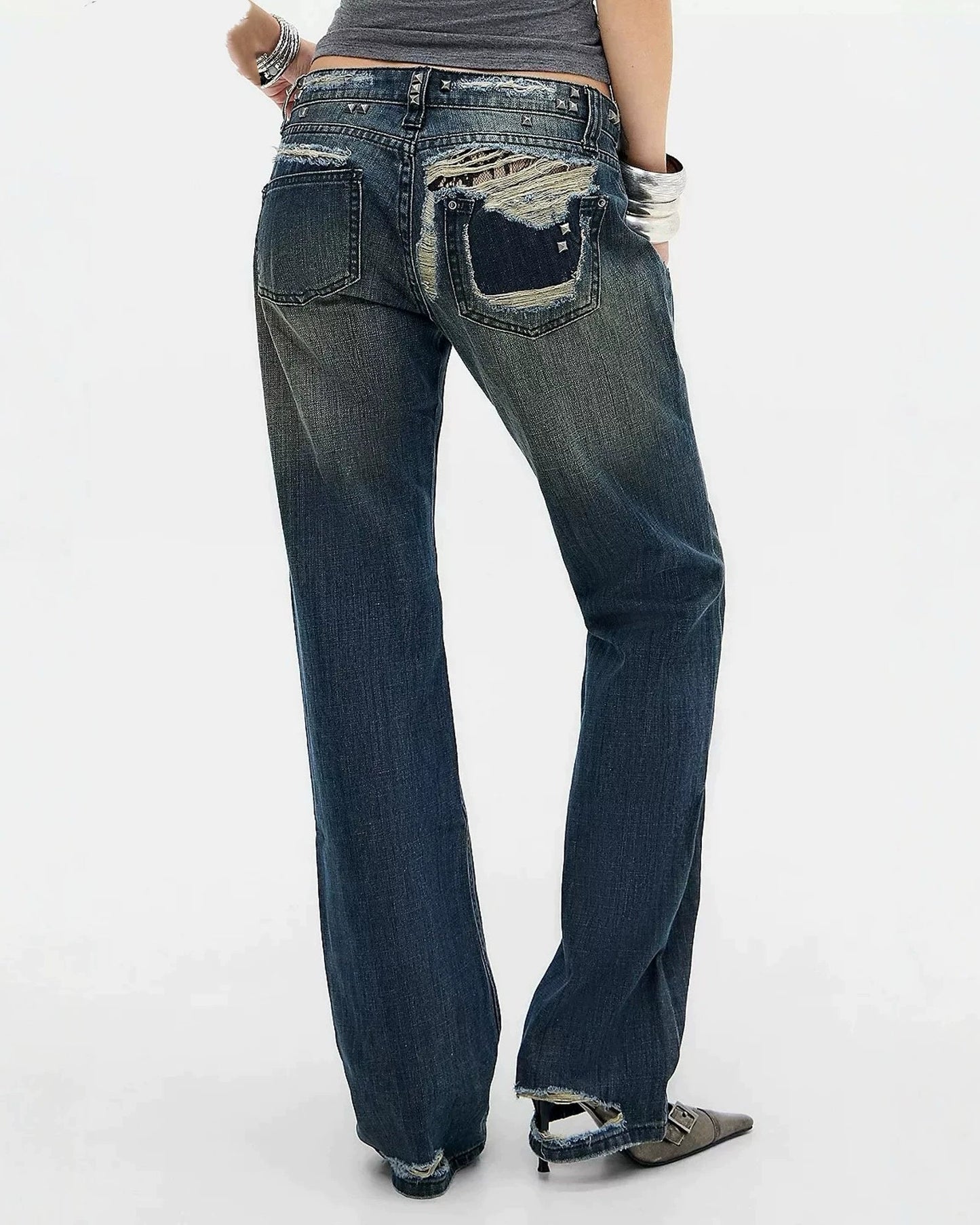 GoodNight | Tori Distressed Lace Low Rise Bootcut Jeans