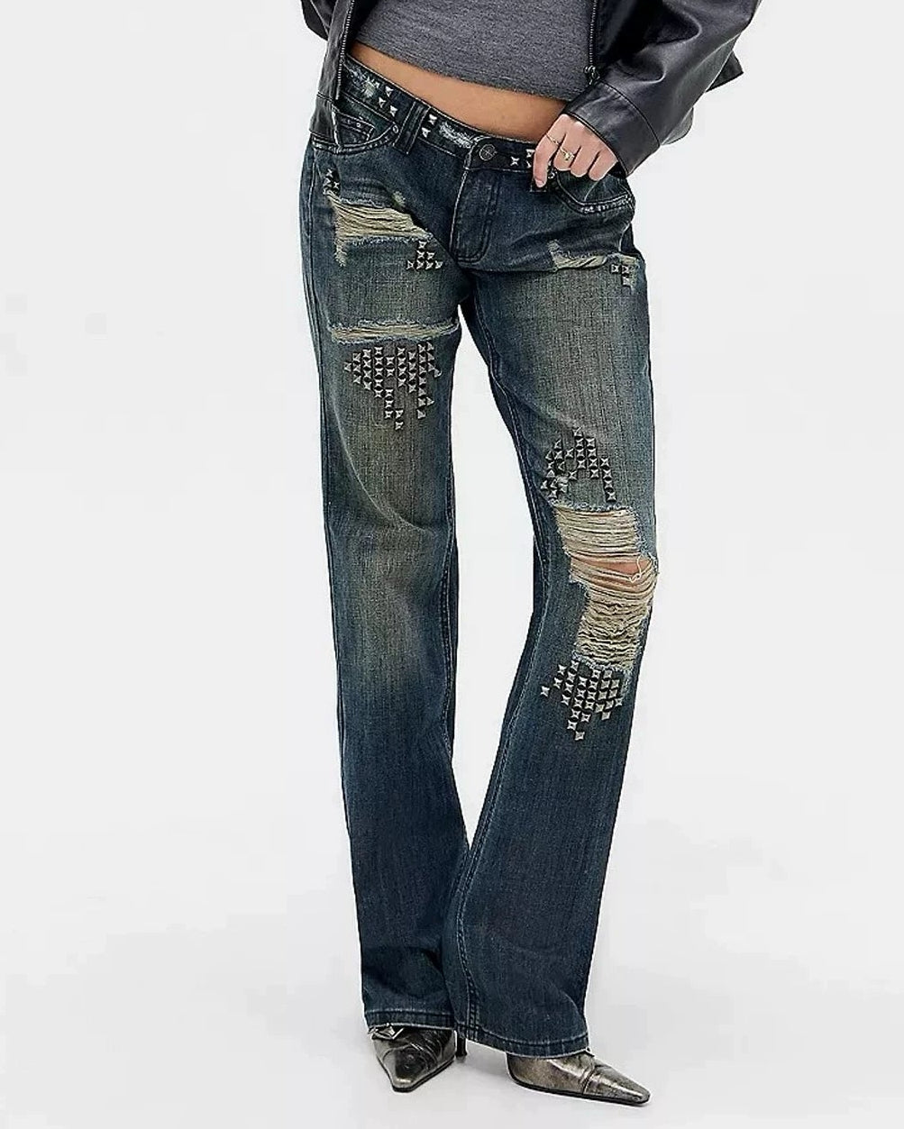 GoodNight | Tori Distressed Lace Low Rise Bootcut Jeans