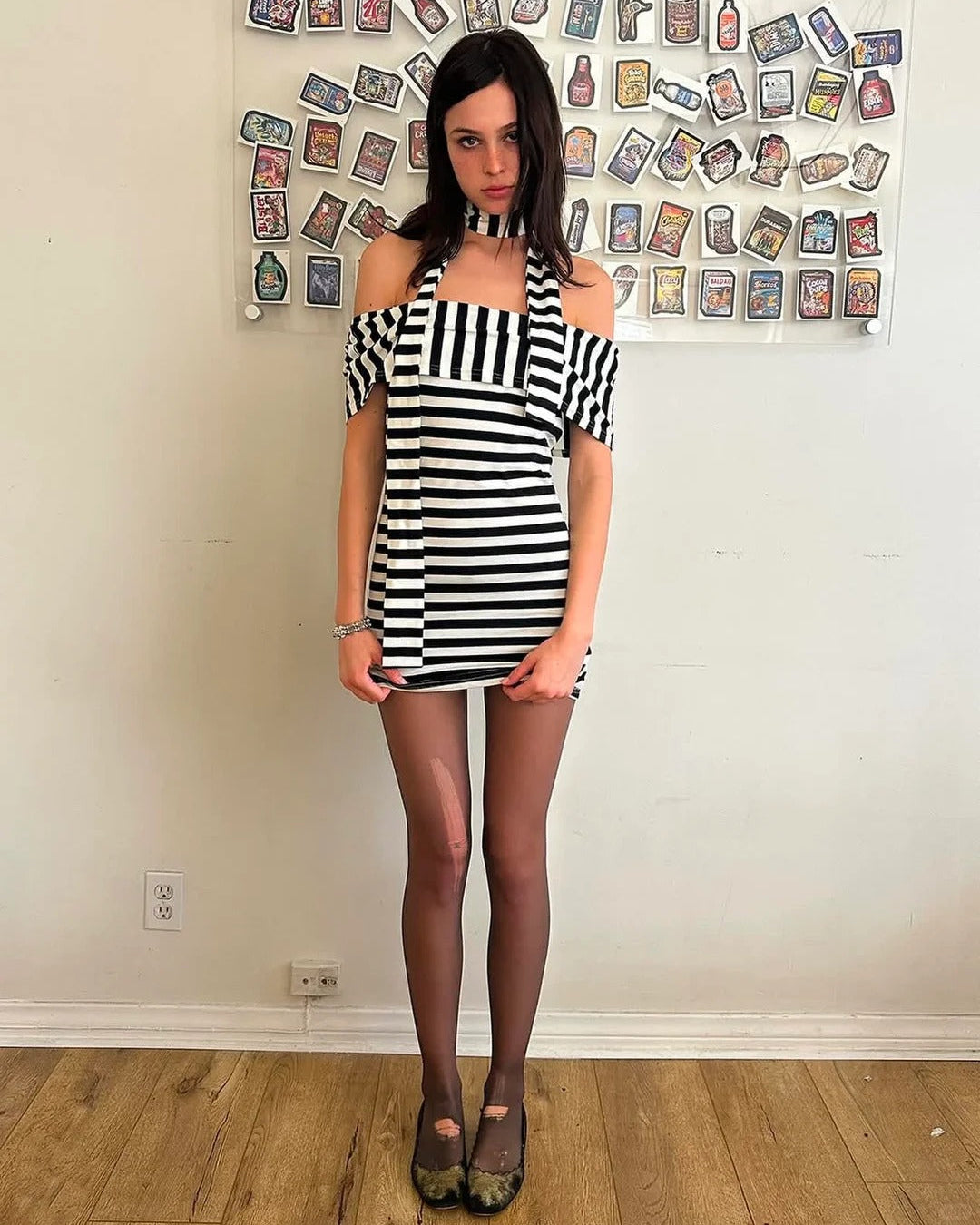 Vacances Off-Shoulder Striped Mini Dress
