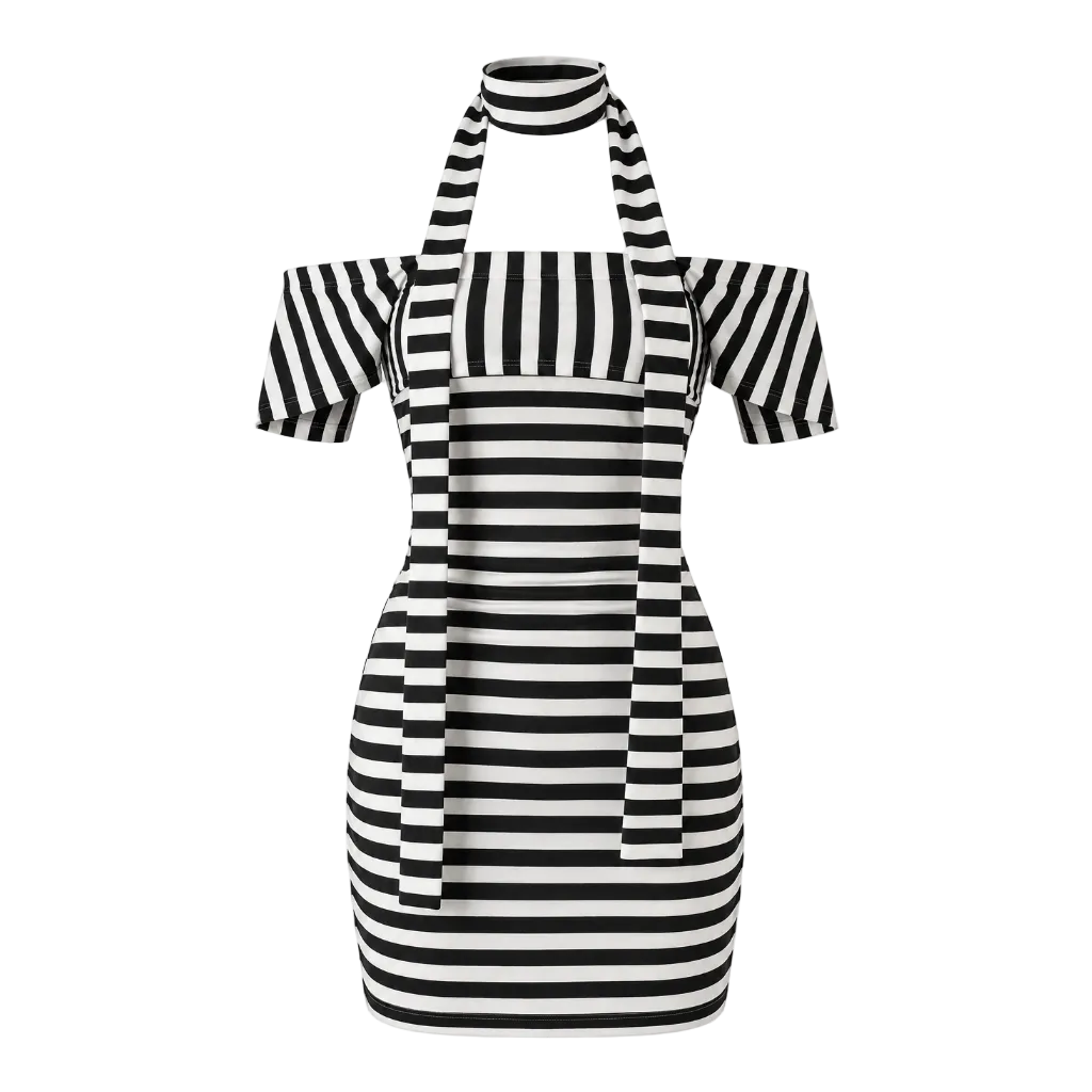 Vacances Off-Shoulder Striped Mini Dress