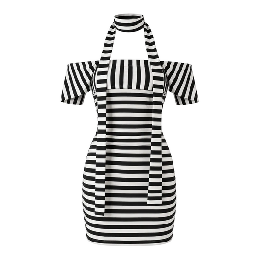 Vacances Off-Shoulder Striped Mini Dress