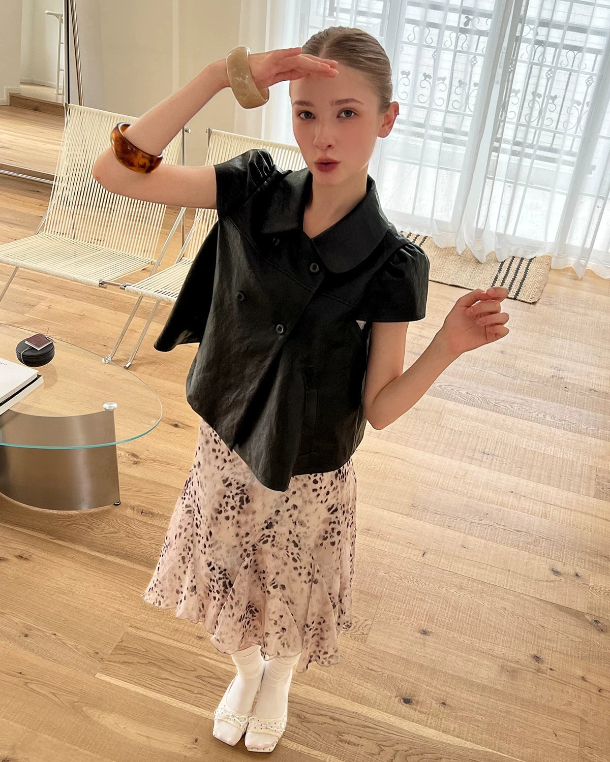 Elle | Vintage Brown PU Leather Puff Sleeve Jacket
