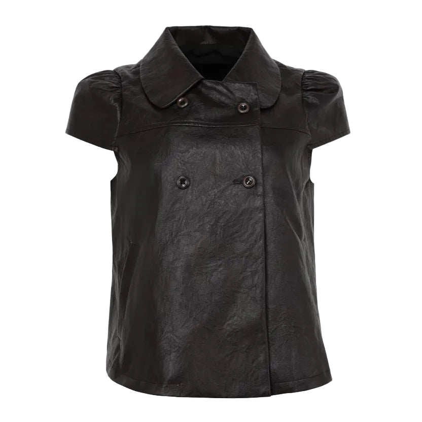 Elle | Vintage Brown PU Leather Puff Sleeve Jacket